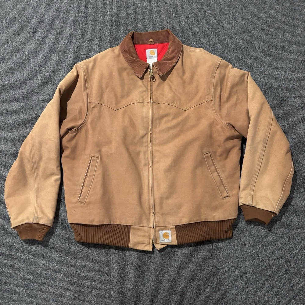 90s Vintage Carhartt Santa Fe J13 BRN Red Lining Canvas Jacket Size XL